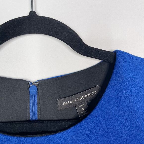 Banana Republic 4P Blue Scalloped Waist Sheath Dress 3/4 Sleeve Double Face - Picture 6 of 10